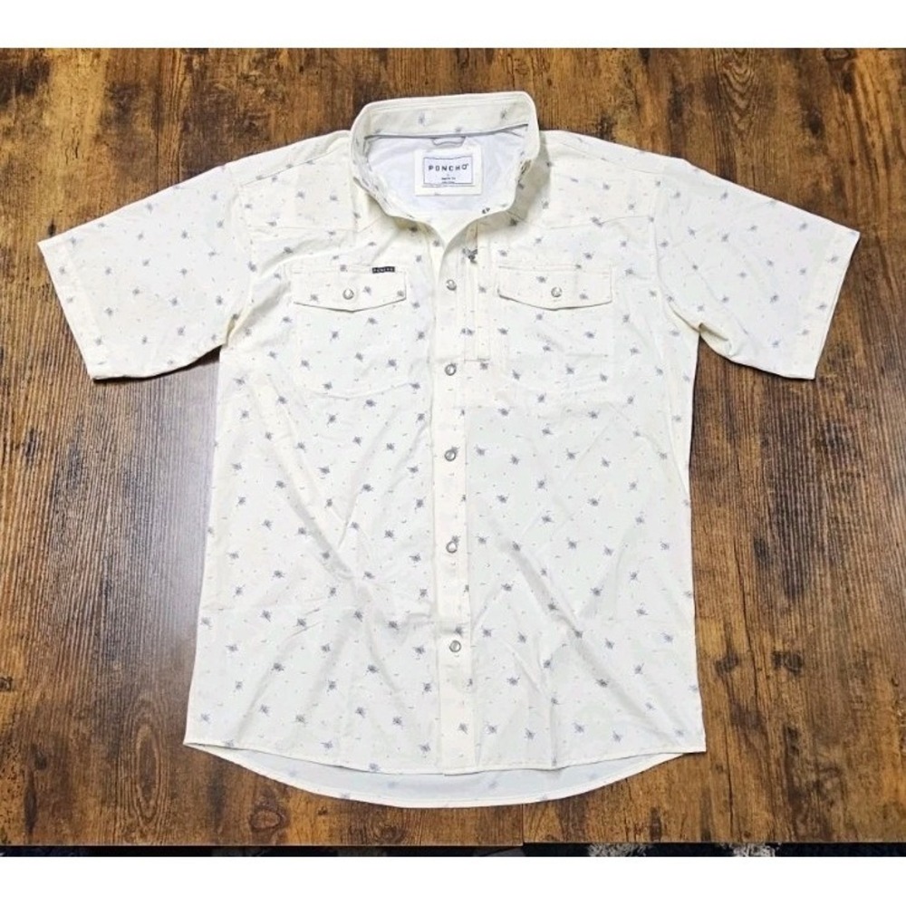Men's Poncho Outdoors Slim Fit Western Snap Fishing Shirt Small Light Beige